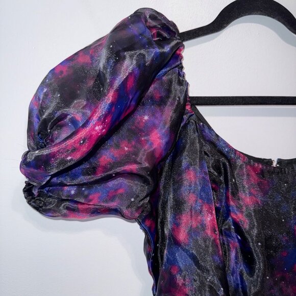 Cosmic Aura Galaxy Print Puff Sleeve Dress XL Hot Topic - Picture 2 of 10
